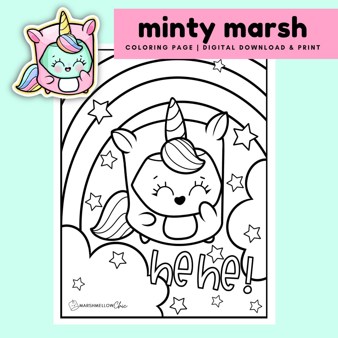 Download Kawaii Unicorn Coloring Page Digital Download .PDF File | Etsy