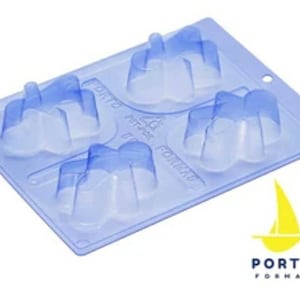 May include: A blue plastic mold with four cavities shaped like clouds. The mold is labeled "Porto Formas".