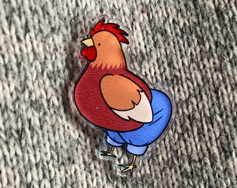 Chicken Blue Jeans Acrylic Pin 1"x1.25"