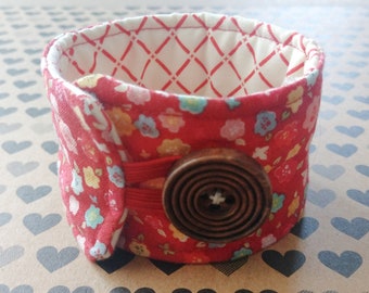 Red Floral Fabric Cuff Bracelet