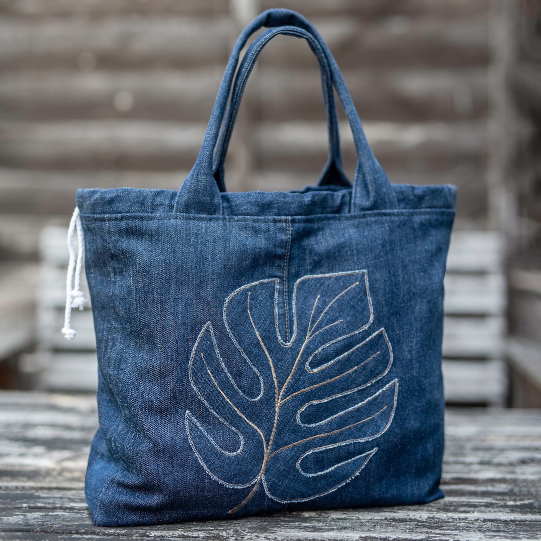 Denim Tote Bag Made From Recycled Jeans, Jeans Handbag, Denim Handbag ...