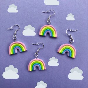 Handmade Polymer Clay Pastel Rainbow Dangle Earrings/ Clay Earrings/ Statement Earrings/ Dangle Earrings/ Rainbows/ Rainbow Earrings/ Pastel