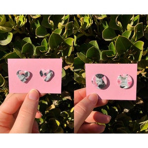 Handmade Polymer Clay Multicolored Marble Studs/ Clay Earrings/ Statement Earrings/ Stud Earrings/ Marble Earrings/ Heart Studs/Circle Studs