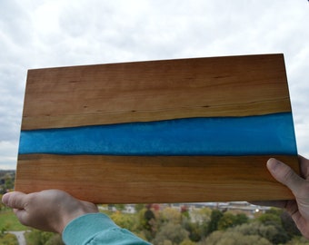 Cherry wood and blue epoxy serving tray/ cutting board/ charcuterie board