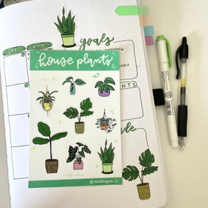 ¡Hoja de pegatinas de plantas de interior/pegatinas de vinilo suave impermeables y resistentes a la intemperie para su computadora portátil, botella de agua, casillero, planificador, cuaderno y más!