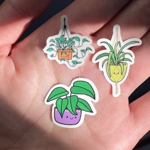 Spider Plant, Philodendron, Pothos Die Cut Vinyl Mini Plants Pegatinas para botellas de agua, cuadernos, computadoras portátiles y más