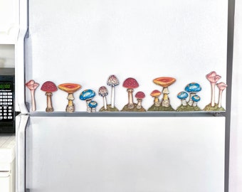 Complete Handmade Mushroom Magnet Print Set | Eleven Mushroom Magnets | Refrigerator Magnets | Office Magnets | Cottage Core