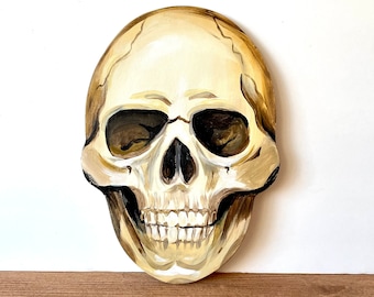 Hand-Painted Human Skull | Wall Art | Wall Hanging | Cottage Core and Boho Decor