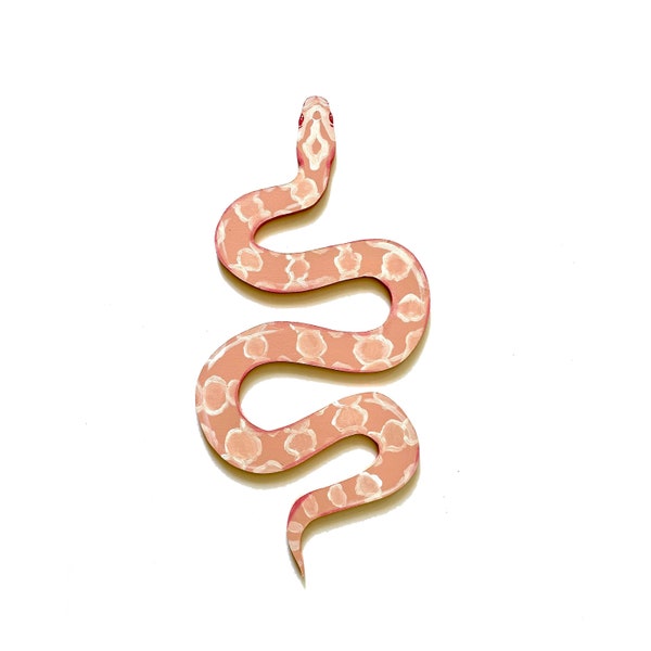 Hand-Painted Pink Snow Corn Snake | Wall Decor | Boho and Cottage Core Decor | Wall Art | Snake Lovers