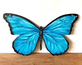 Hand-Painted Blue Morpho Butterfly | Wall Art | Cottage Core and Boho Decor