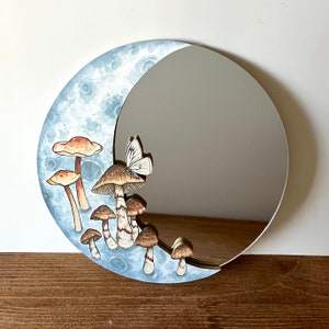 10" Mushroom Moon Mirror Watercolor Print | Wall Art | Cottage Core and Boho Decor | Wall Hanging