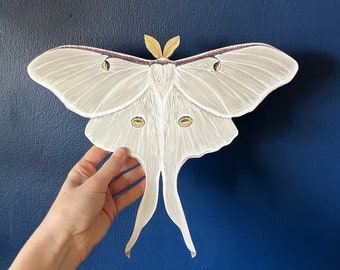 White Luna Moth Print Wood Cutout | Wall Art | Cottage Core and Boho Decor | Wall Hanging