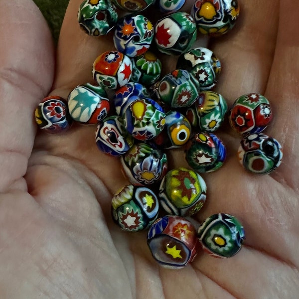 1 bead, 10mm to 11mm Antique Vintage Fine Italian Millefiori Pearl Beads by Ercole Moretti in 1920’s Venice Italy. Brilliant colored Pearls