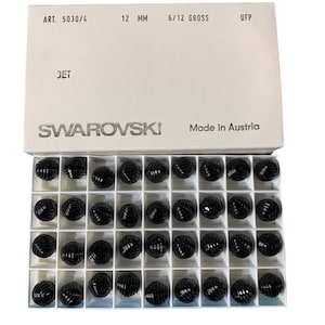 Factory Pack Swarovski Crystal Jet Black 12mm Art Deco Round 5030/4 Beads; 72 Beads; Rare!  Vintage! Unique!