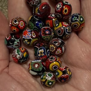1 bead, ANTIQUE 14mm-15mm intricate design,  Deep Yellow base Ercole Moretti Italian, Millefiori beads. 1900’s, 18 total Measurements Shown.