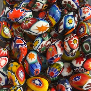 Q1, 9x6mm approx, Small, Ercole Moretti , oval Millefiori glass beads, vintage Millefiori, Venetian , MILLEFIORI,  vintage bead