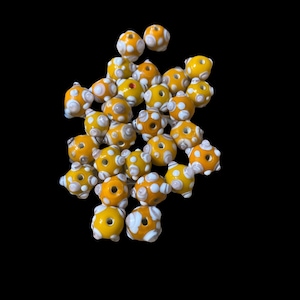 Vintage Lampwork Glass Bumpy Bead, Orange & White, 10mm