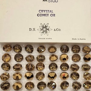 Factory Pack Swarovski Crystal Comet OR AB 12mm Lentil 5100 Beads; 48pc aka aspirin or tablet; Vintage, crackle gold
