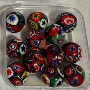 1 Bead, 15mm, 16mm Antique / Vintage Large Ercole Moretti Italian Millefiori glass beads. Red, Orange, Green, 1900’s In picture +measurement