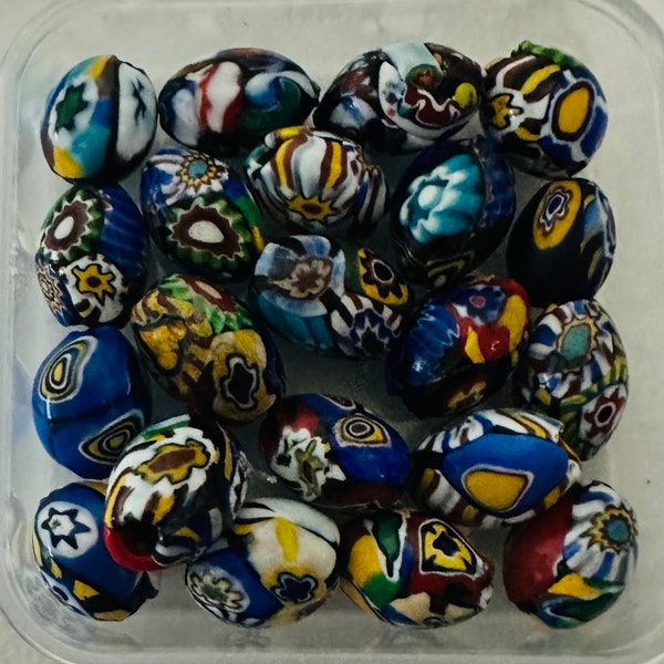 Antique Murano Millefiori glass beads. 1920’s varying sizes Oval,  1 bead, all available beads are in the picture.