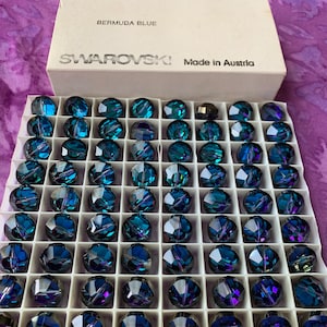 Factory Pack, Swarovski, Crystal, Bermuda Blue, Cats Eye, 14mm , Round, Lentil , Tablet, coin, 5100 72 Beads, Vintage, Rare!