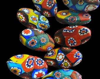 Vintage Italian Millefiori Oval Bead (30x16mm)