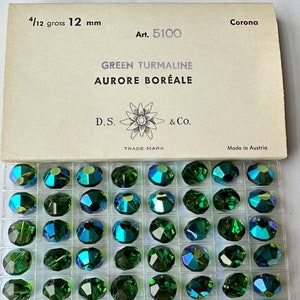 Swarovski factory packs Green Turmaline AB 12mm Lentil 5100 Beads; 48pcs;; Vintage, Tablet or Aspirin Beads;