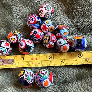 1 Bead, 15mm, 16mm Antique / Vintage Large Ercole Moretti Italian Millefiori glass beads. Heavy Green, 1900’s In picture +measurement