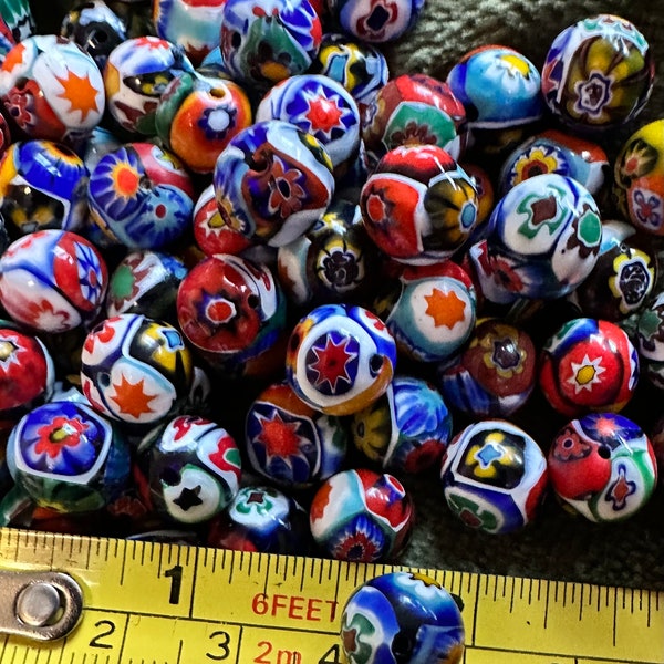 1 Pearl, 10mm approx Vintage Ercole Moretti Italian Millefiori glass Pearl beads from Venice 1950’s. All in picture measurements included.