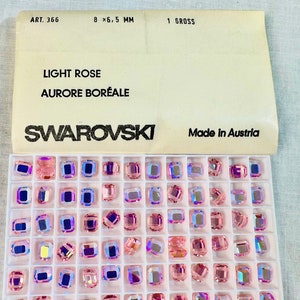 Factory Pack Swarovski Crystal light rose AB 8x6.5mm Faceted Rectangle 5105 Beads; 144 Beads; Vintage! Rare! Top drilled, Horizontal