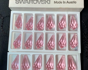 Factory Pack Swarovski Crystal Light Rose 28mm Teardrop 6000 Pendants; 24pc; Rare!  Vintage!