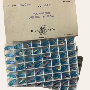Factory Pack Swarovski Crystal Aquamarine AB 15x6mm Teardrop 5505 Beads; 144pcs, Vintage!
