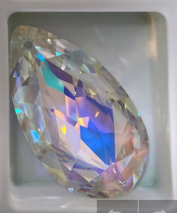 Vintage Swarovski Crystal AB Pendant, Almond Shaped 38mm