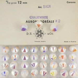 Factory Pack Swarovski Crystal, Chalk White AB 2x, 12mm Lentil 5101 Beads; 48pc aka aspirin or tablet; Vintage