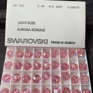 Factory Pack, Swarovski , Crystal,  Light Rose AB , 12mm ,Faceted,  Round ,5000,  12mm Beads, 72 beads, Vintage,