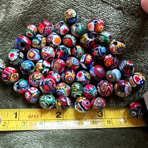 1 bead, 9mm + Antique Ercole Moretti Italian, Millefiori glass beads. 1920’s. All in picture ruler measurement included.