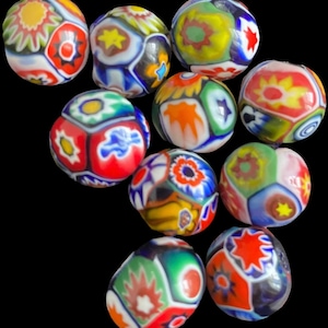Antique 12mm Murano Millefiori glass beads. 1950’s. 12 mm round.  Pkg.1.