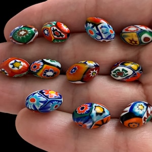 1 Perle, ca 13 x 6 mm, Vintage, Murano, Millefiori, Glas, Rattan, gebrannt, Perlen, 50er Jahre