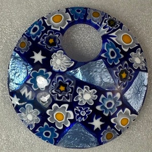 48mm, 2” Original Ercole Moretti 1950’s Blue Millefiori Pendant from Venice Italy. Rare Murano Pendant.