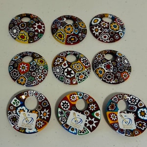1 Pendant, 48mm, 2” Original Ercole Moretti 1950’s Red Multi colored Vintage Millefiori Pendant from Venice Italy. Rare Murano Pendant.