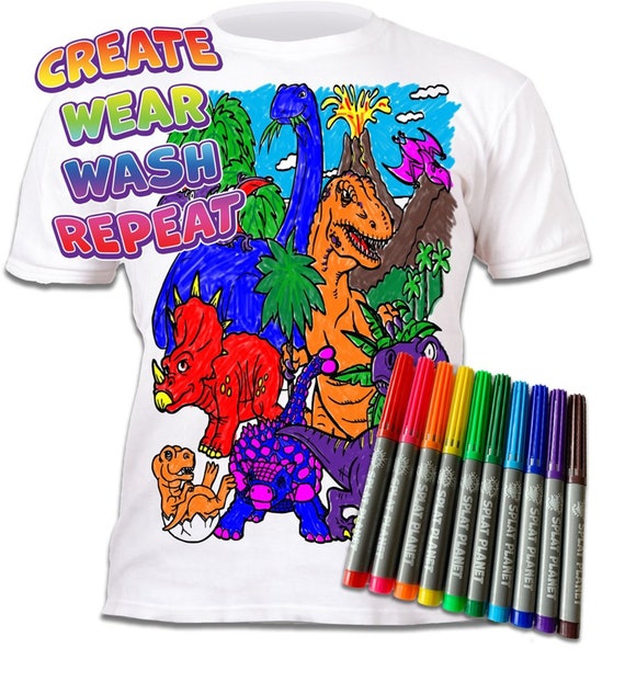 Splat Planet Colour-in Space Rocket T-Shirt 10 Magic Pens-Colour-in and Wash Out