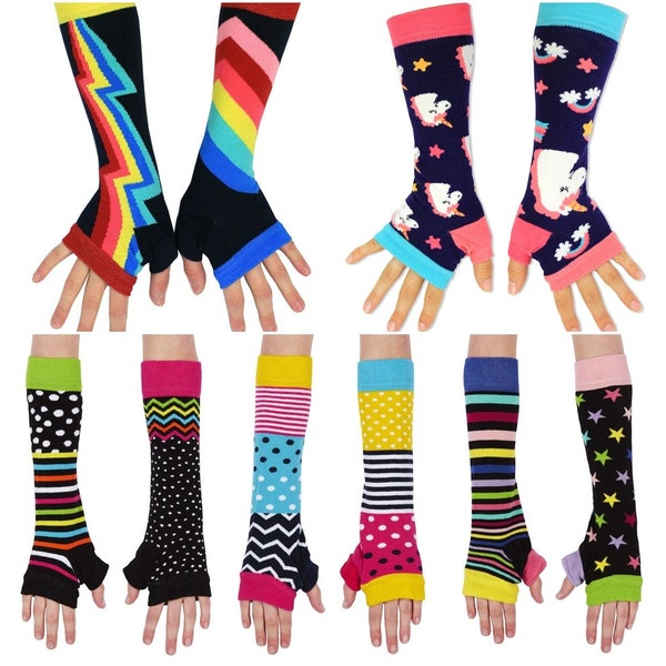Ladies Girls Long Arm Warmers/Fingerless Gloves-5 Designs
