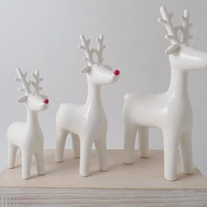 White Ceramic Reindeer with Red Nose -  3 Sizes