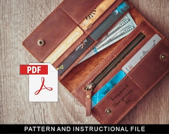Women wallet pattern leather,Long wallet pattern leather,Women wallet pdf,Digital download,Instant dowload