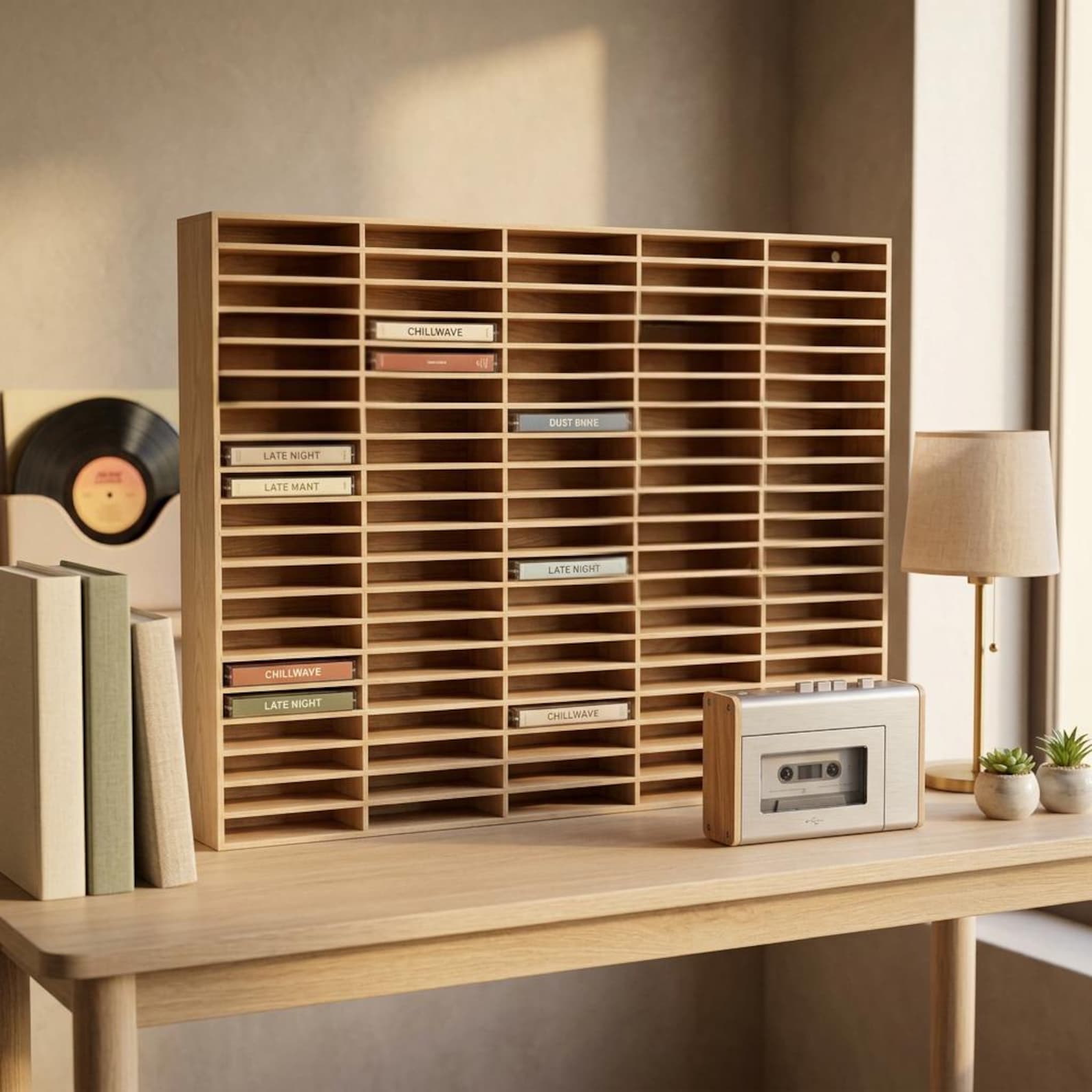 Cassette Tape Holder, walnut, 15" x 19"