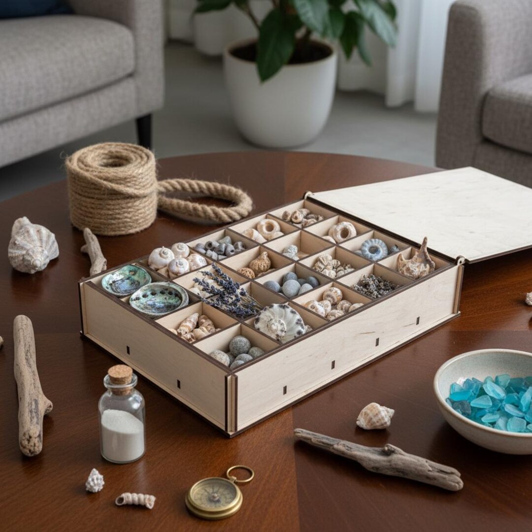 Shell Collection Box, Rock Collection Box, Compartment Box, Wood ...