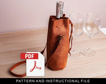 Wine bag pattern sew,Wine tote bag pattern,Wine carrier pattern,Leather wine tote pdf,Wine tote template,Wine bag pdf,Bottle bag pdf