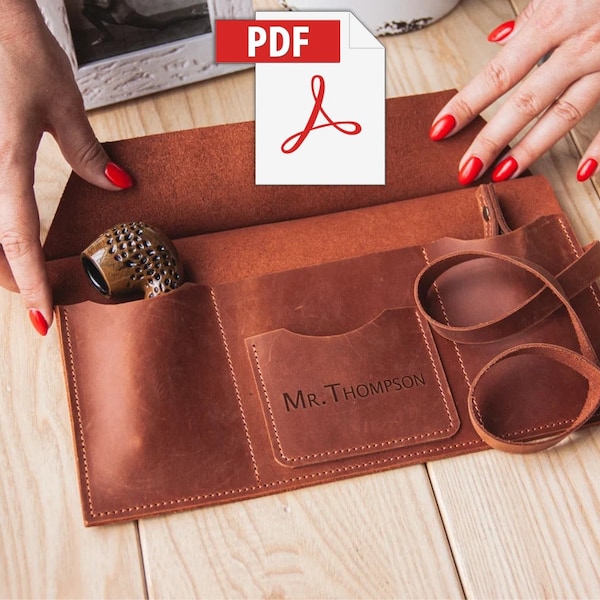 Leather tobacco pouch pattern,Leather pipe roll pattern,PDF pattern for beginners,Leather tobacco case pdf,Pipe case pattern