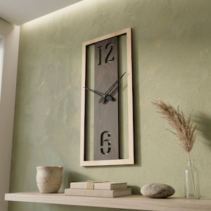 Modern Wall Clock, Wooden Wall Clock, Rectangle Clock, Large Wall Clock, Non Ticking Clock, Geometric Wall Clock, Minimalist Clock