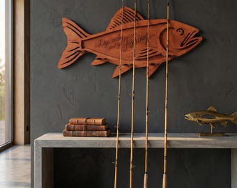 Fiskespöhållare, Träspöhållare, Fiskespöhållare, Flugfiskeutrustning, Garageförvaring, Sjöhusinredning, Fiskepresenter, Spöställ